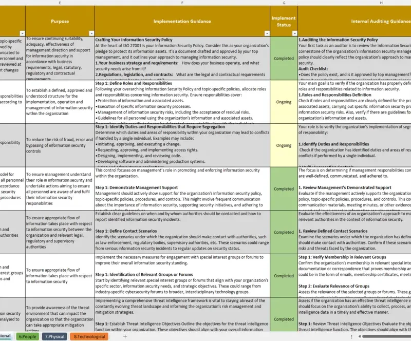 Preview of iso 27002 2022 controls spreadsheet Chapter 5 Organizational.