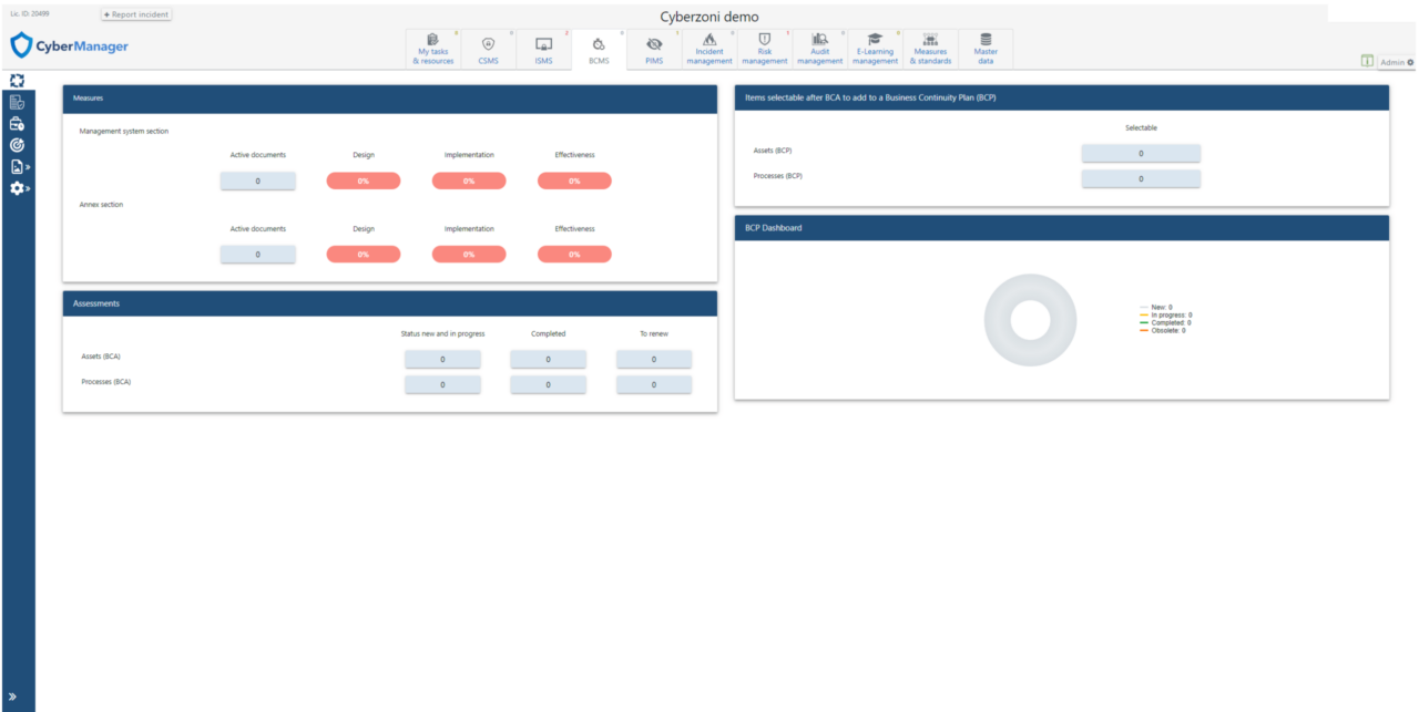 Cybermanager Bcms Dasboard Business Continuity Management System