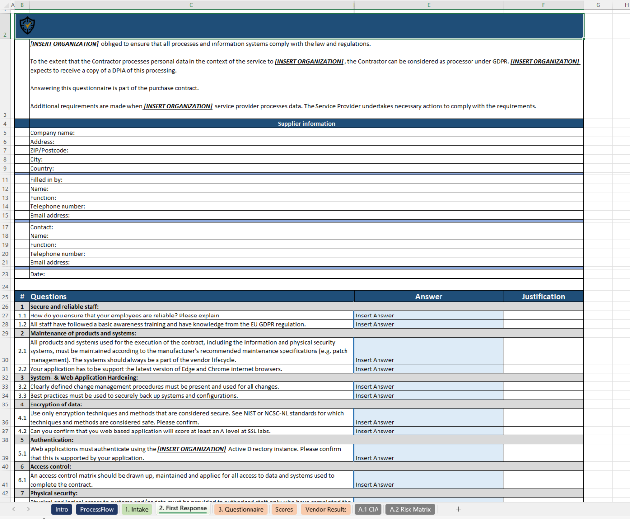 Cloud Supplier Risk Assessment Template