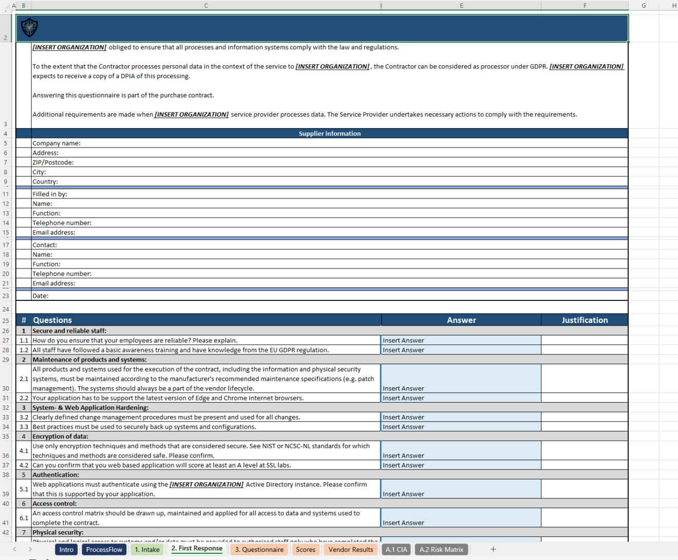 Procurement Supplier Risk Assessment Template Excel Sheet