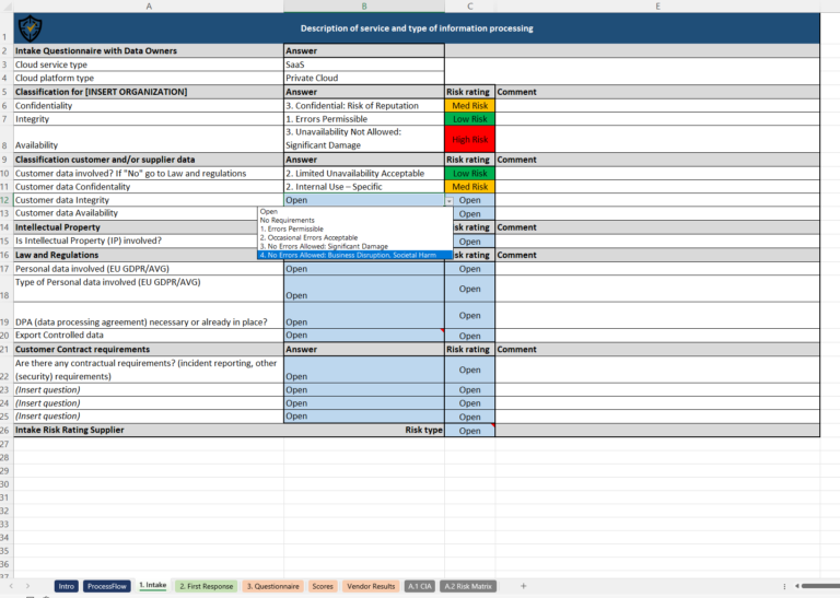 Procurement Supplier Risk Assessment Template Excel Sheet