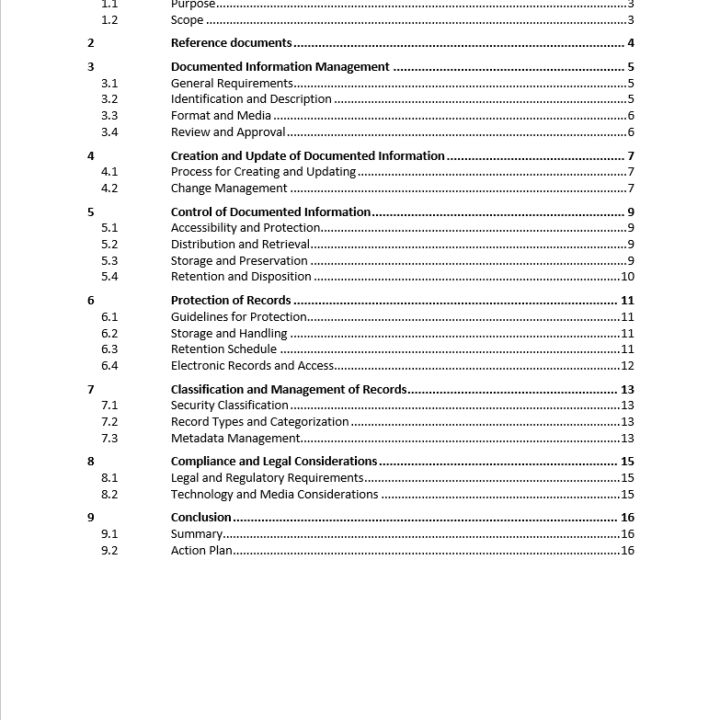 Procedure for document and record control table of contents