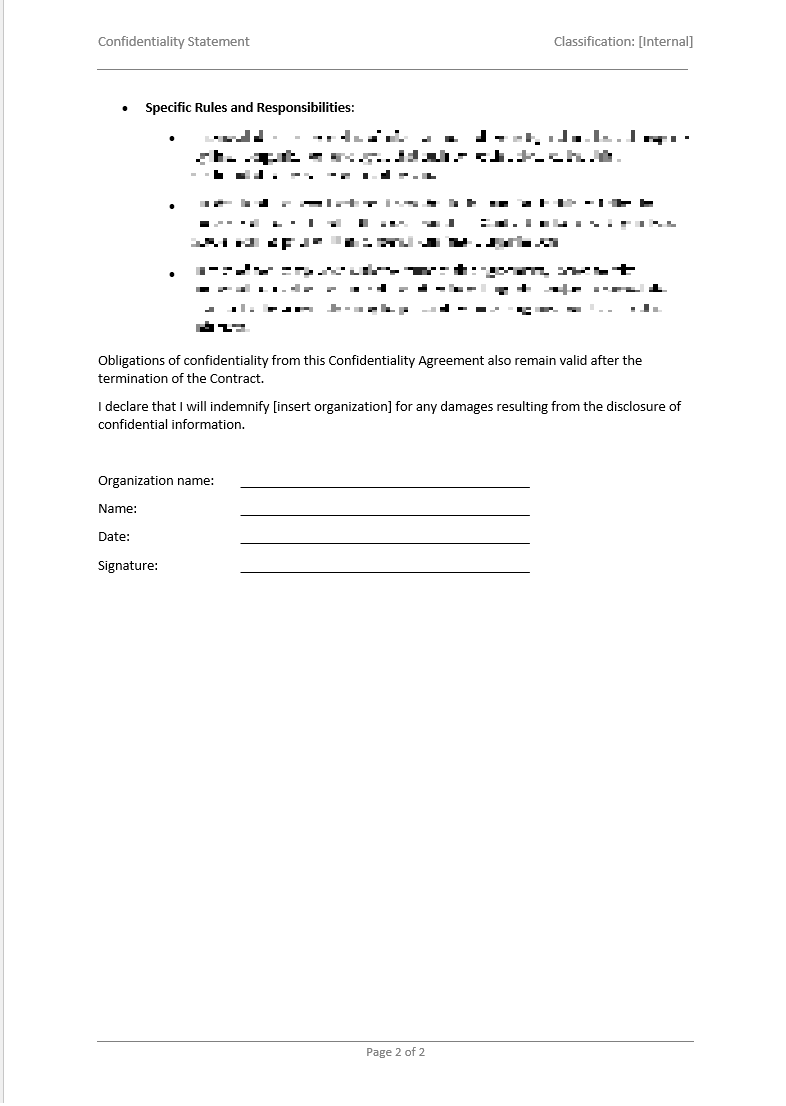 confidentiality statement template 2