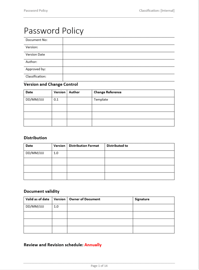 ISO 27001 Password Policy Template Access Security A 5 17