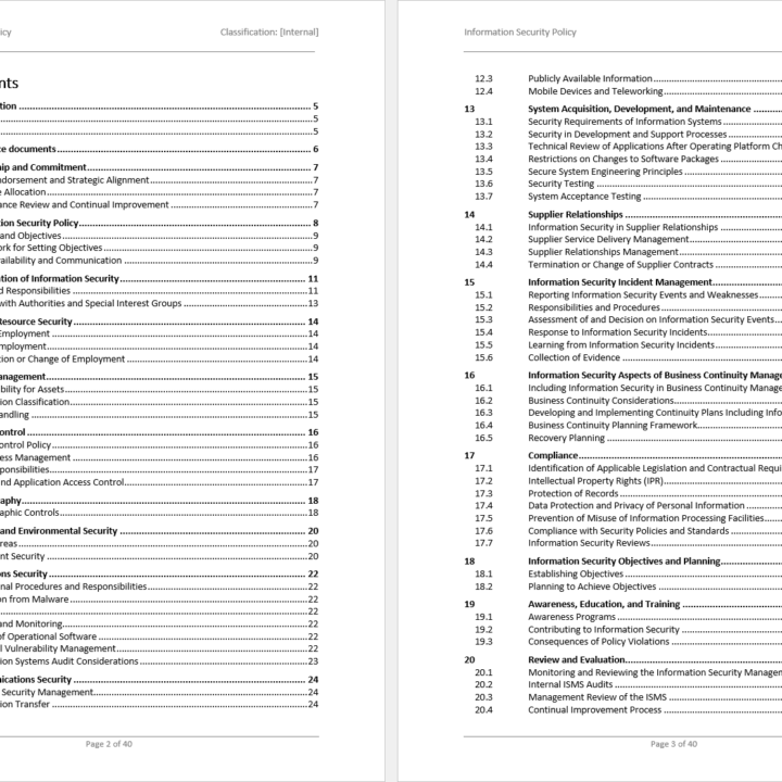 information security policy table of contents template