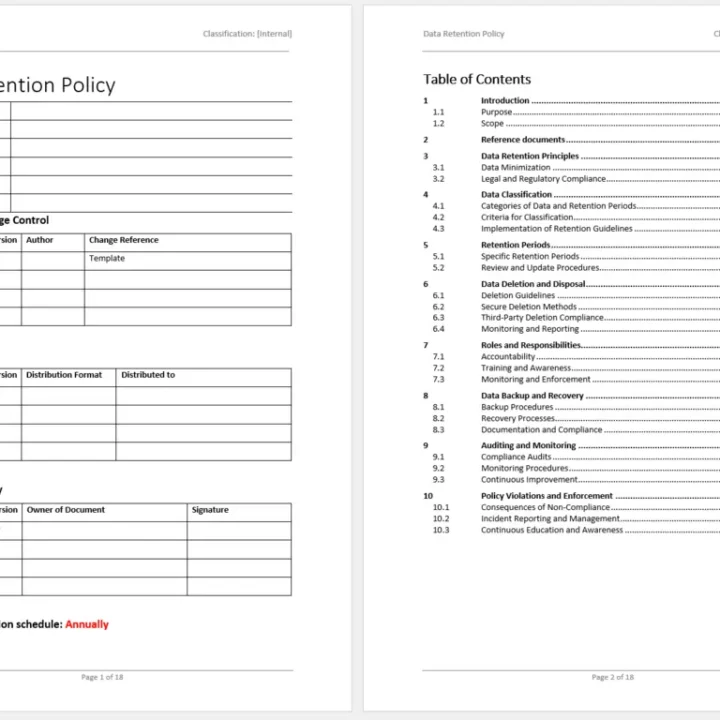 Data retention policy template