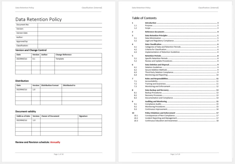 Data retention policy template