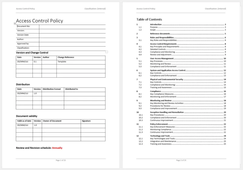 Preview of the access control policy template front page.