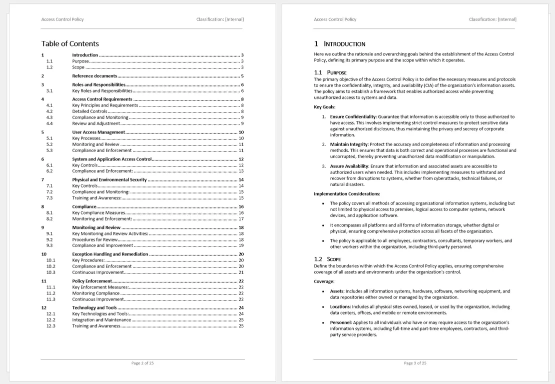 Preview access control policy table of contents and introduction