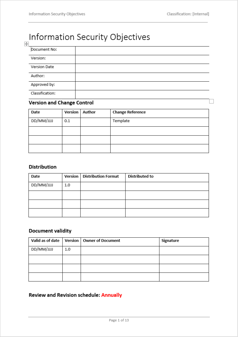 Information Security Objectives Template