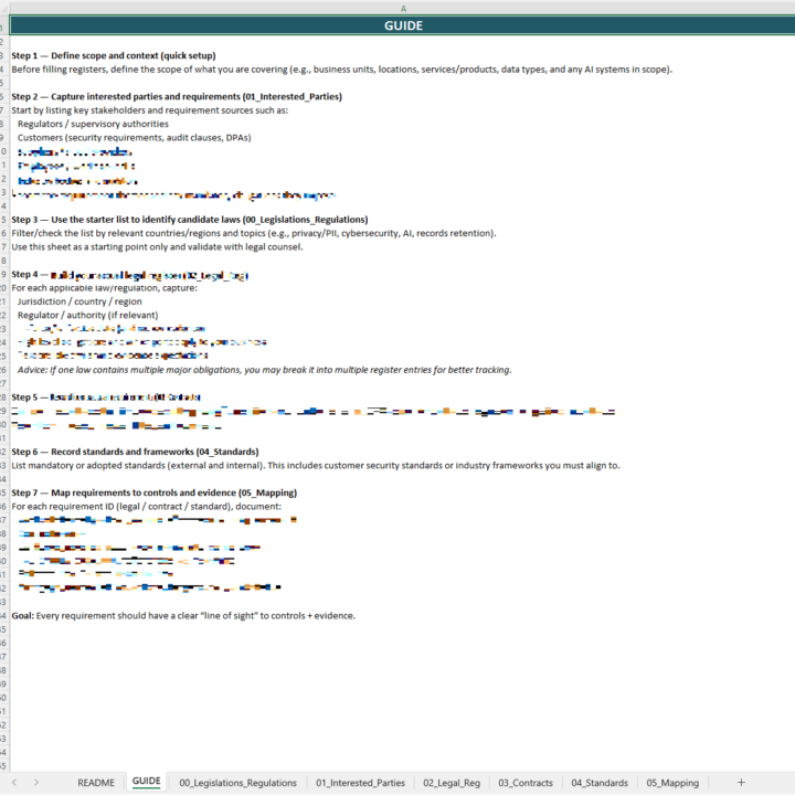 Guide legal register template excel