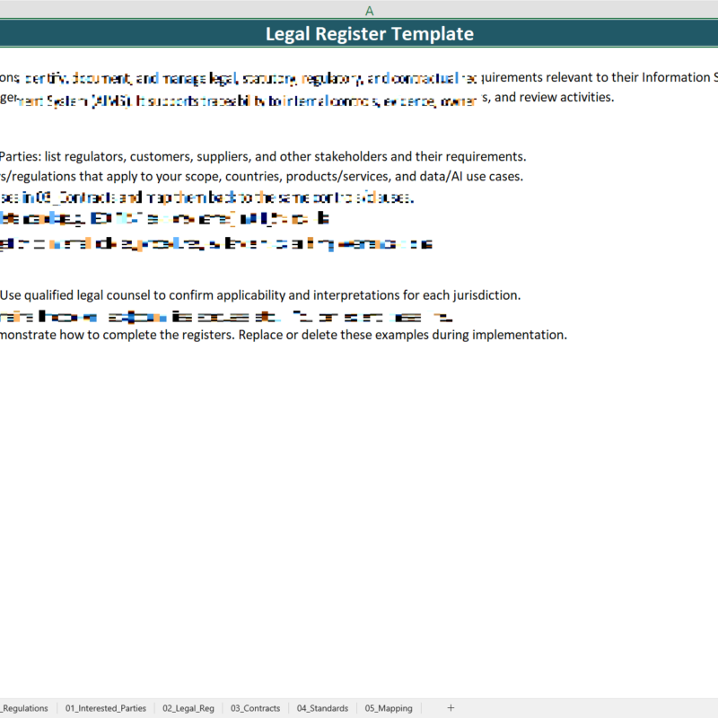 ReadMe legal register template excel