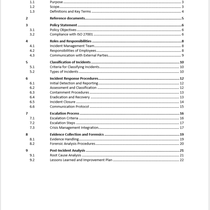 iso 27001 incident management policy template