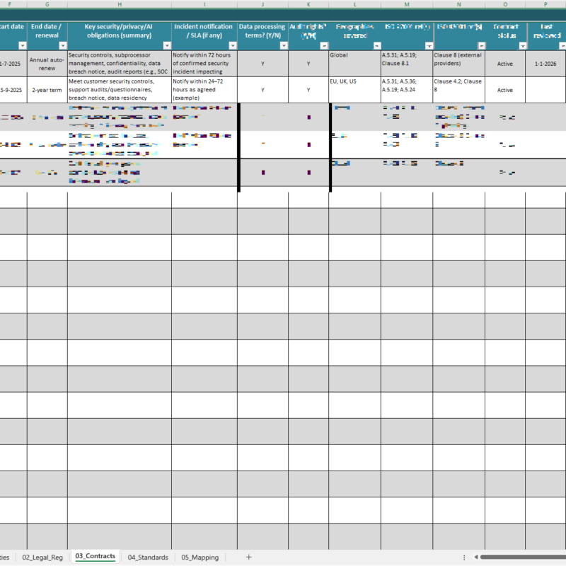 iso 27001 legal and contractual requirements register template