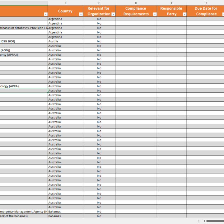 Preview of the excel based legal register template