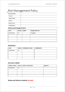 Front Page Preview Of The Risk Managment Policy Template