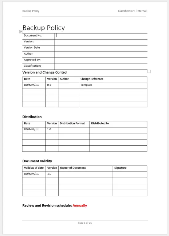 Preview Of The First Page Of The Iso 27001 Data Backup Policy Template