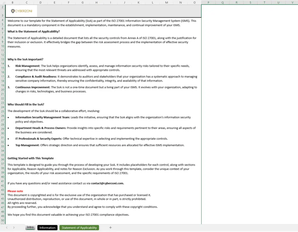 Preview Of The Iso 27001 Statement Of Applicability Template Intro