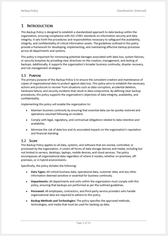 Preview Page Of The Backup Policy Template Word