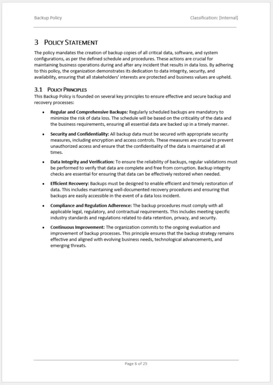 Preview Of Iso 27001 Backup Policy Template Word The Policy Statement Of The Template.