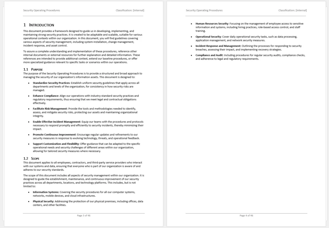 Example Of The Security Operating Procedures Template Chapter 1