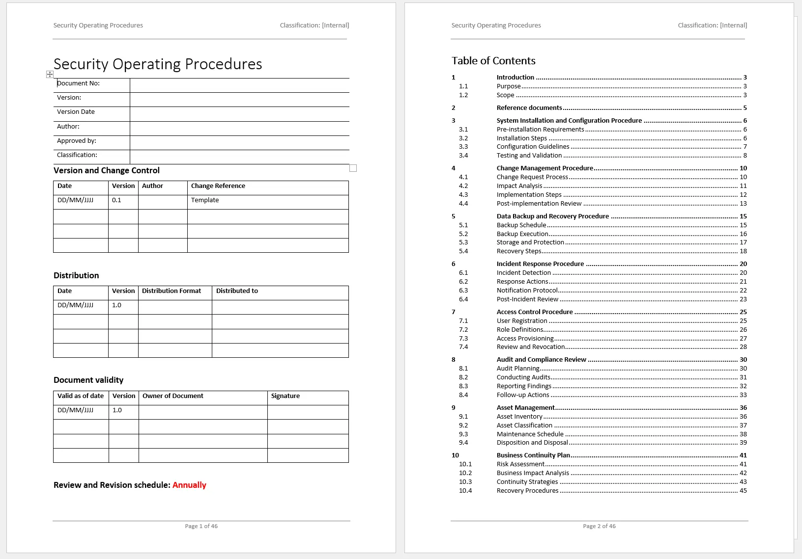 Preview Of The Front Page Of Security Operating Procedures Template