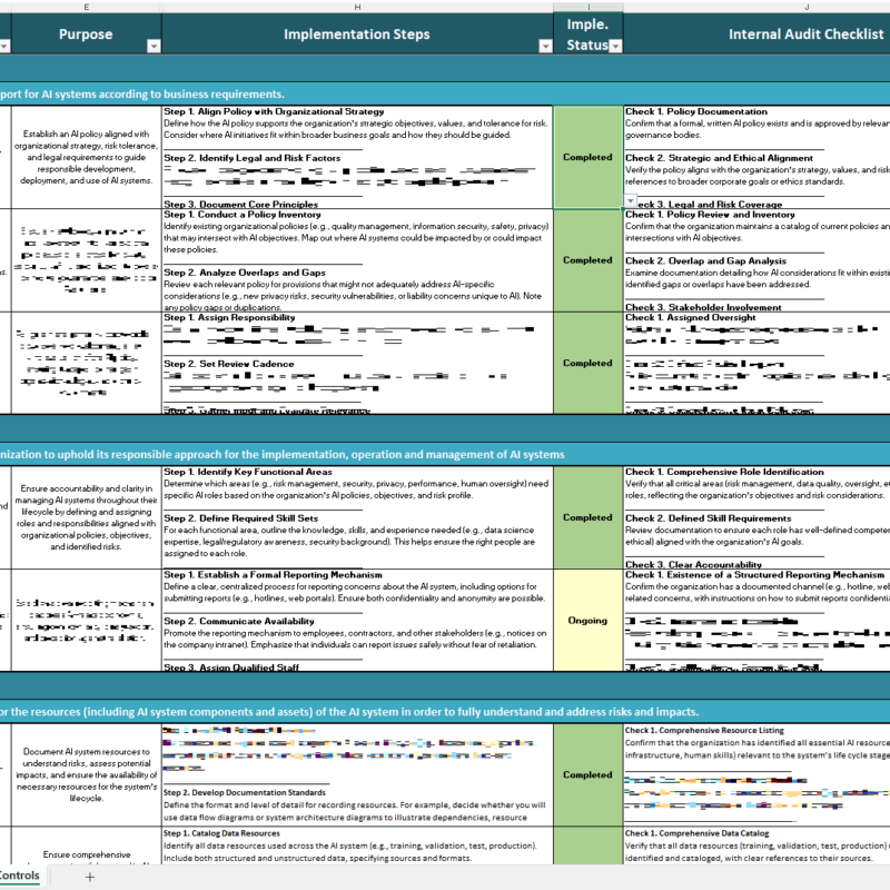 iso 42001 controls list excel