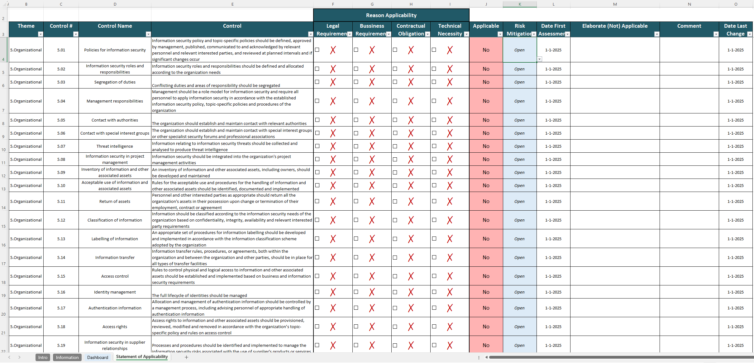 Iso Statement Of Applicability Template