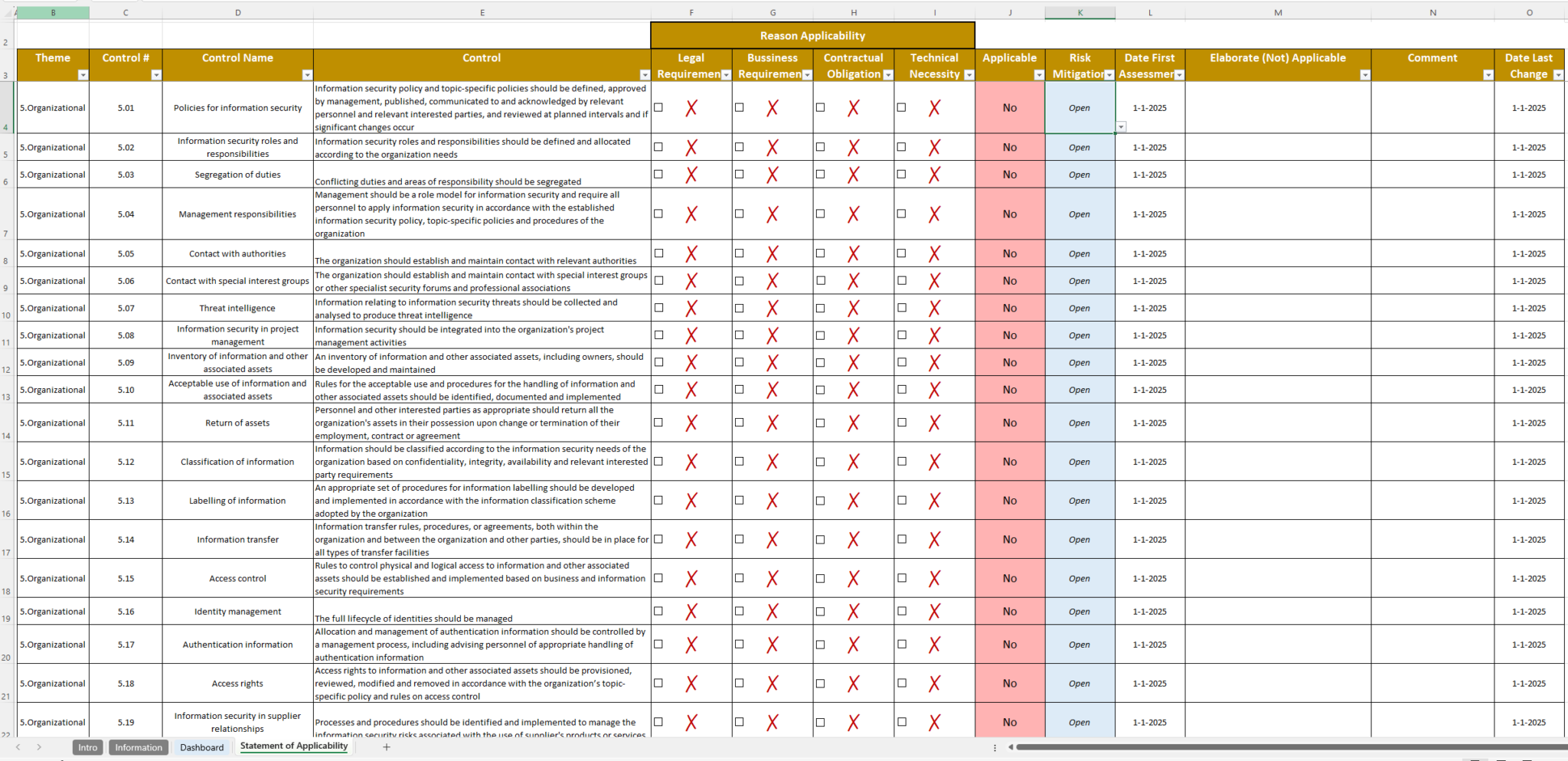 Statement Of Applicability Iso 27001 2022 Xls