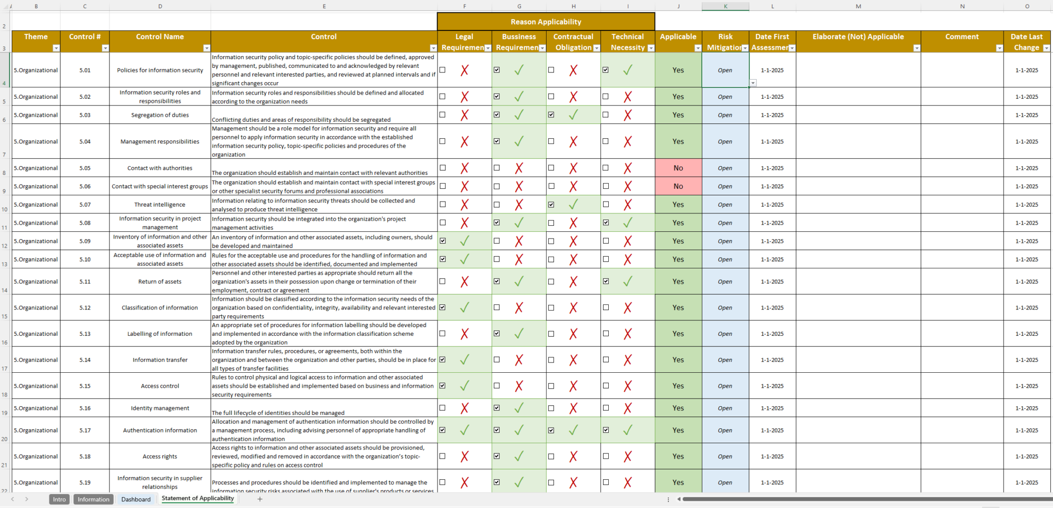 Statement Of Applicability Template Excel