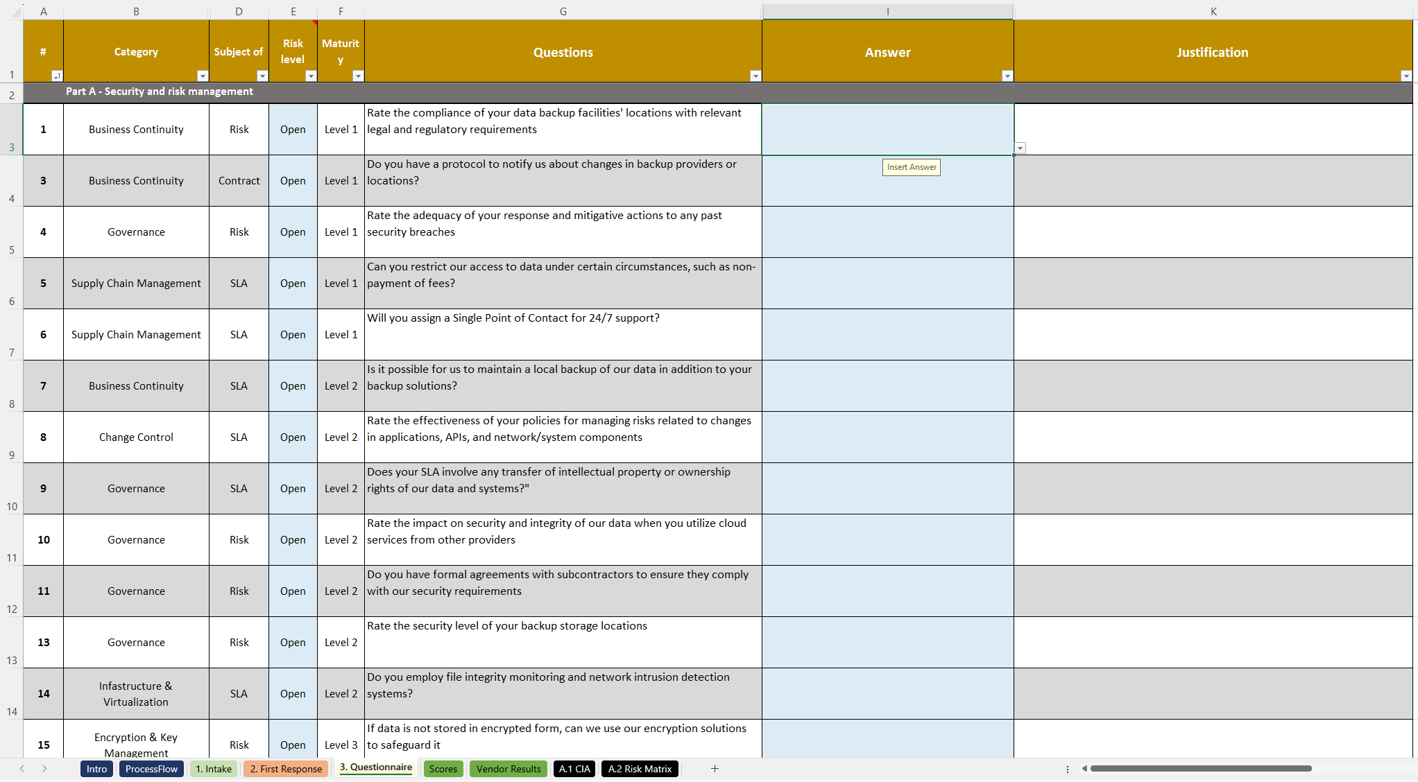 Supplier Risk Analysis Template Questionnaire