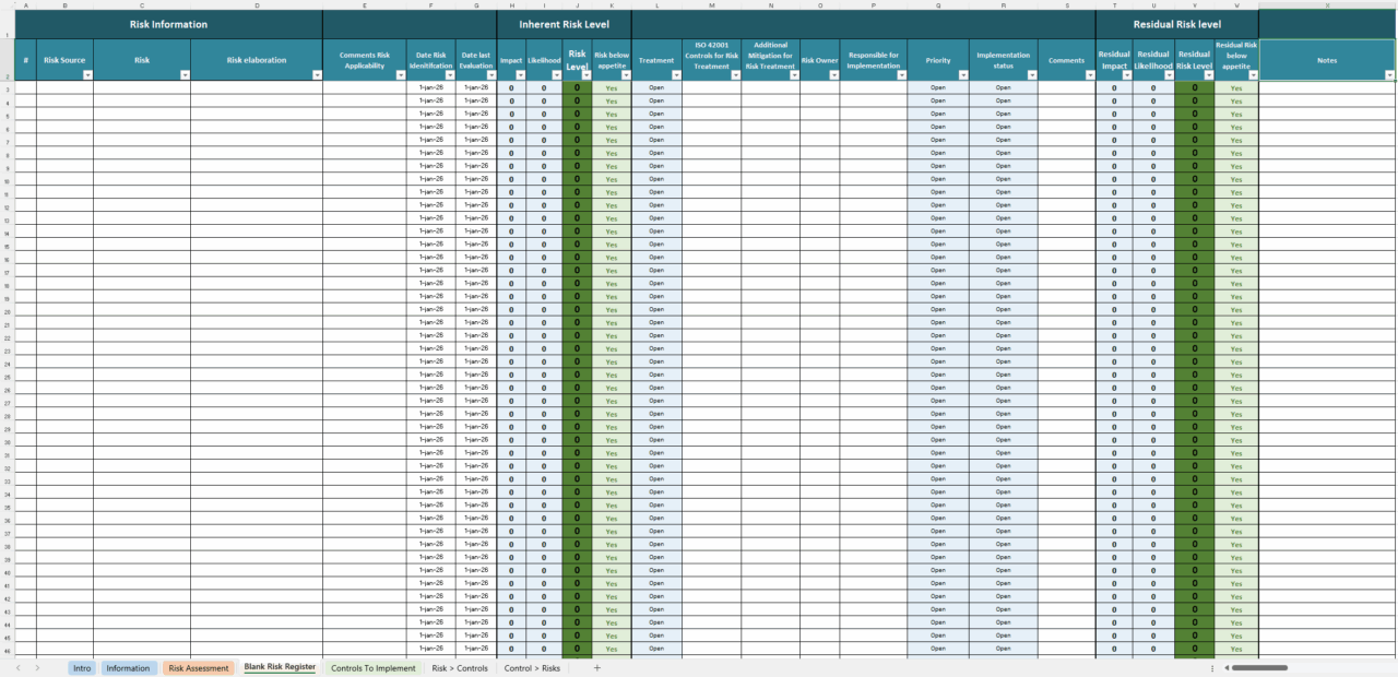 Iso 42001 Risk Assessment Blank Register