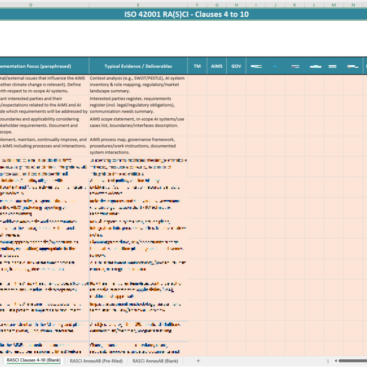 iso 42001 rasci template - ai governance roles matrix spreadsheet (blank)