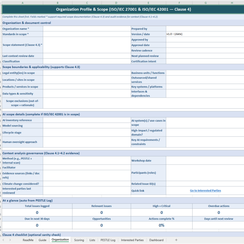 Pestle analysis template organization profiel & scope