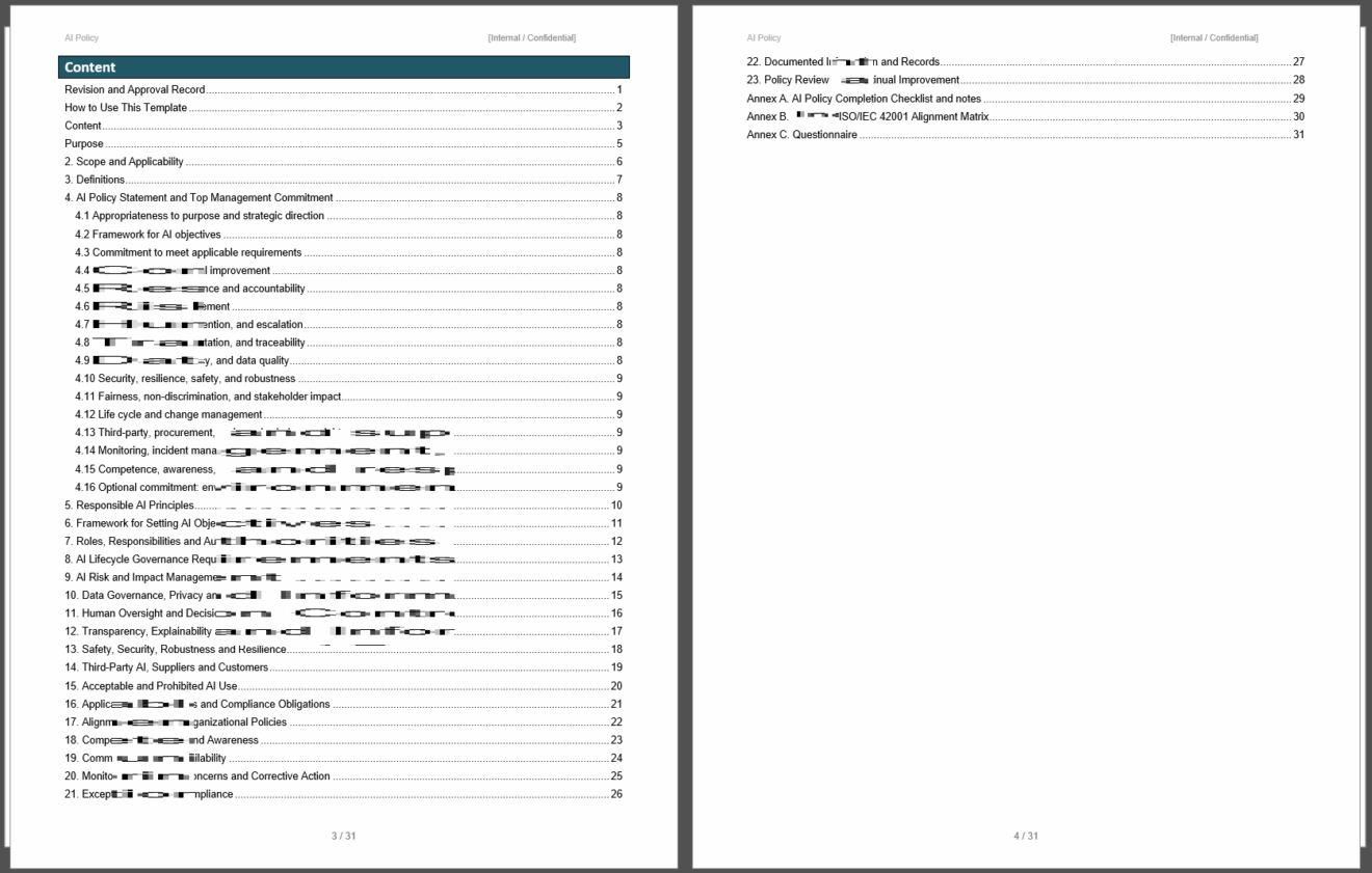 AI Policy Template For ISO/IEC 42001 | Editable Word